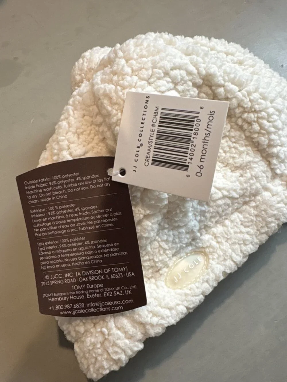 JJ Cole Bundleme Hat Cream 0-6 Months Cozy Fleece Winter Baby Shower Gift